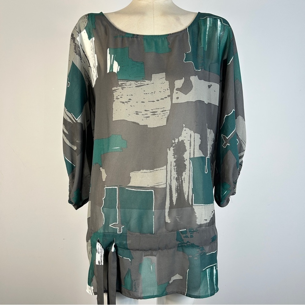 RACHEL Rachel Roy Teal and Gray Patterned Blouse M